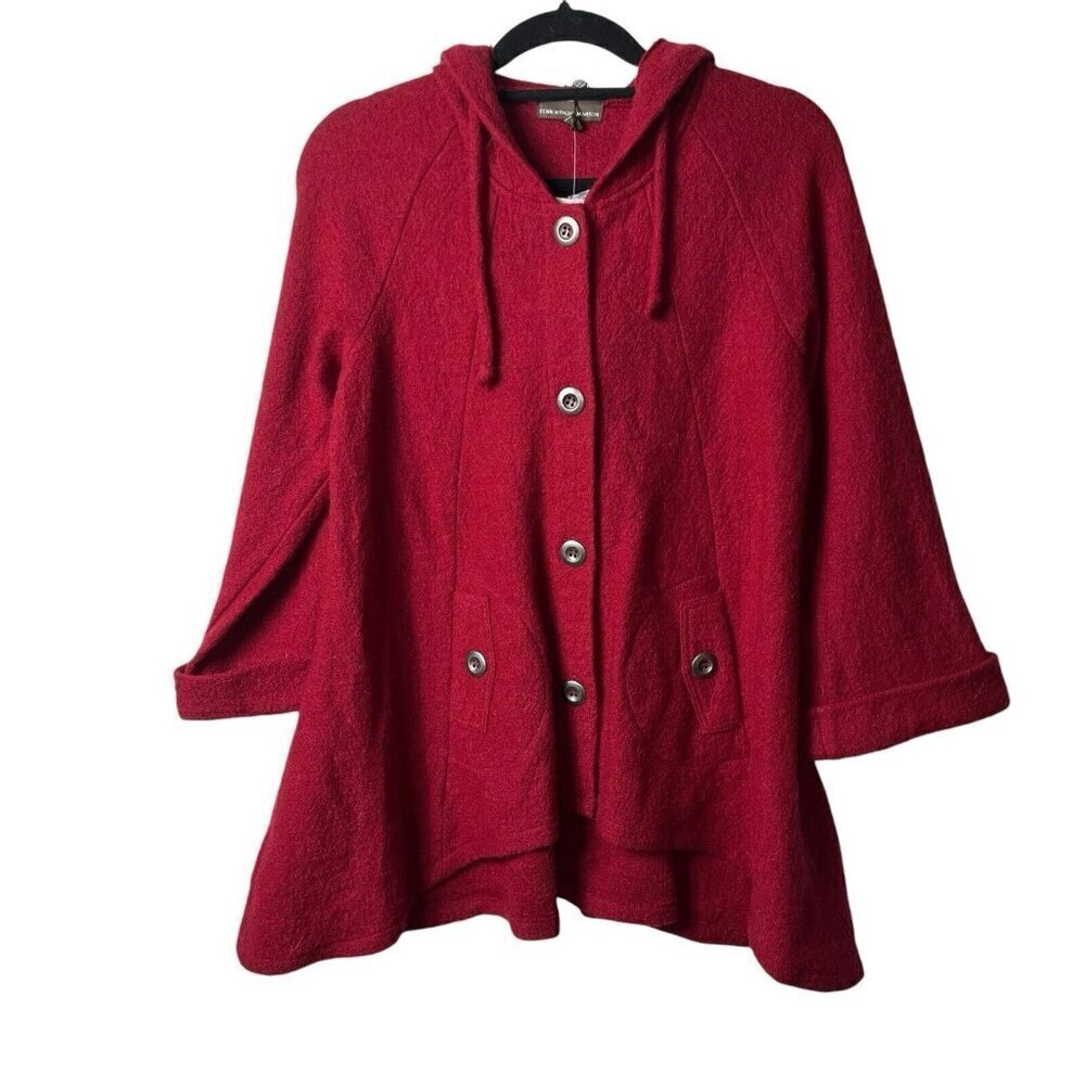Fenn Wright Manson Womens‎ Wool Jacket Size S Red Wool Knit Button Front Hooded